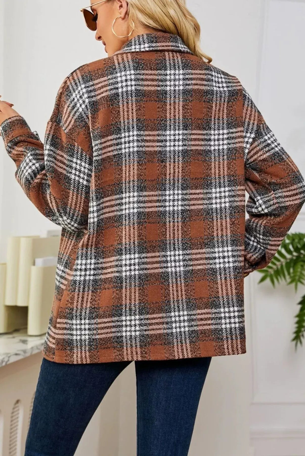 Plaid Button Up Long Sleeve Shacket-Jacket-Krush Kandy, Women's Online Fashion Boutique Located in Phoenix, Arizona (Scottsdale Area)