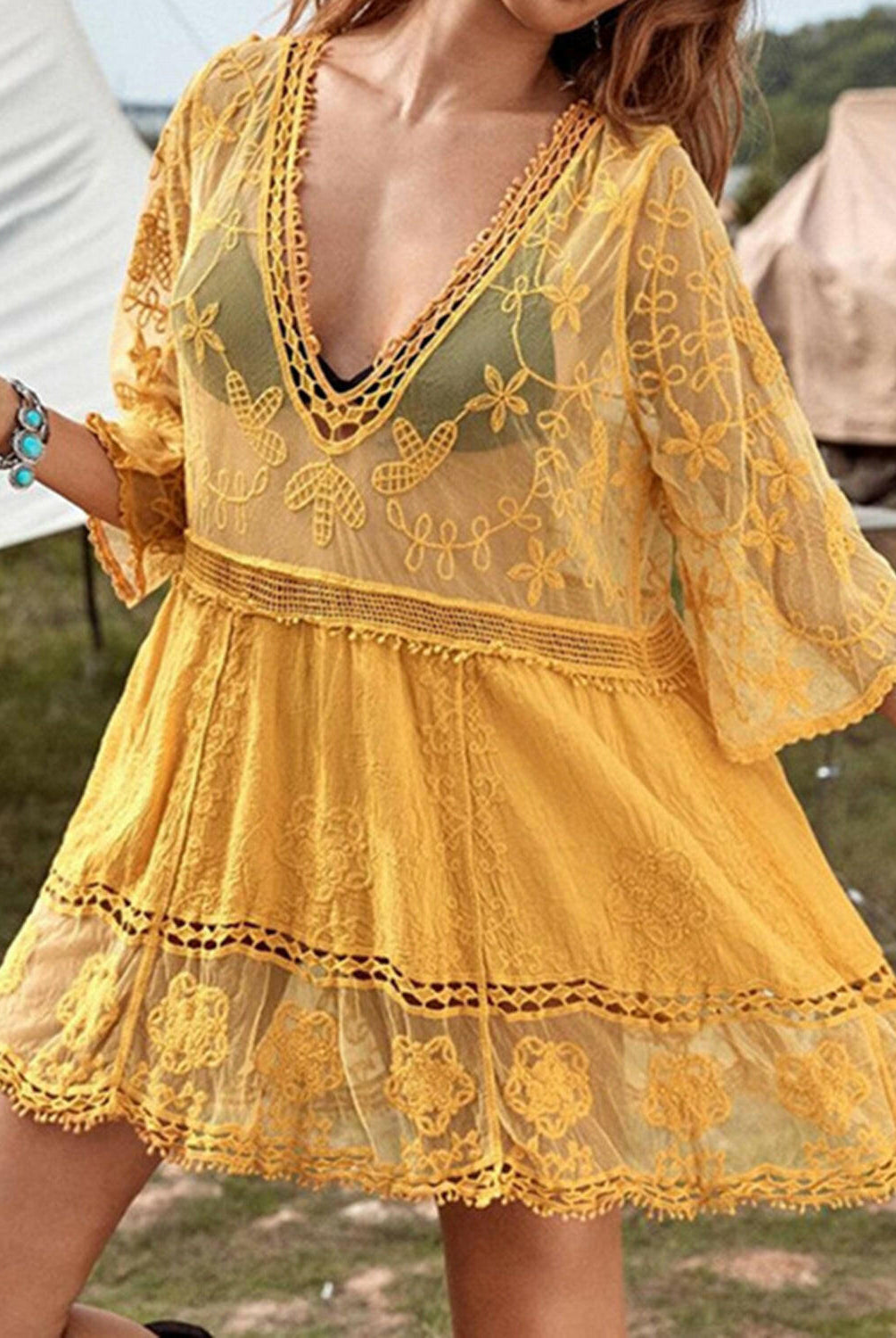Lace Detail Plunge Cover-Up Dress-Krush Kandy, Women's Online Fashion Boutique Located in Phoenix, Arizona (Scottsdale Area)