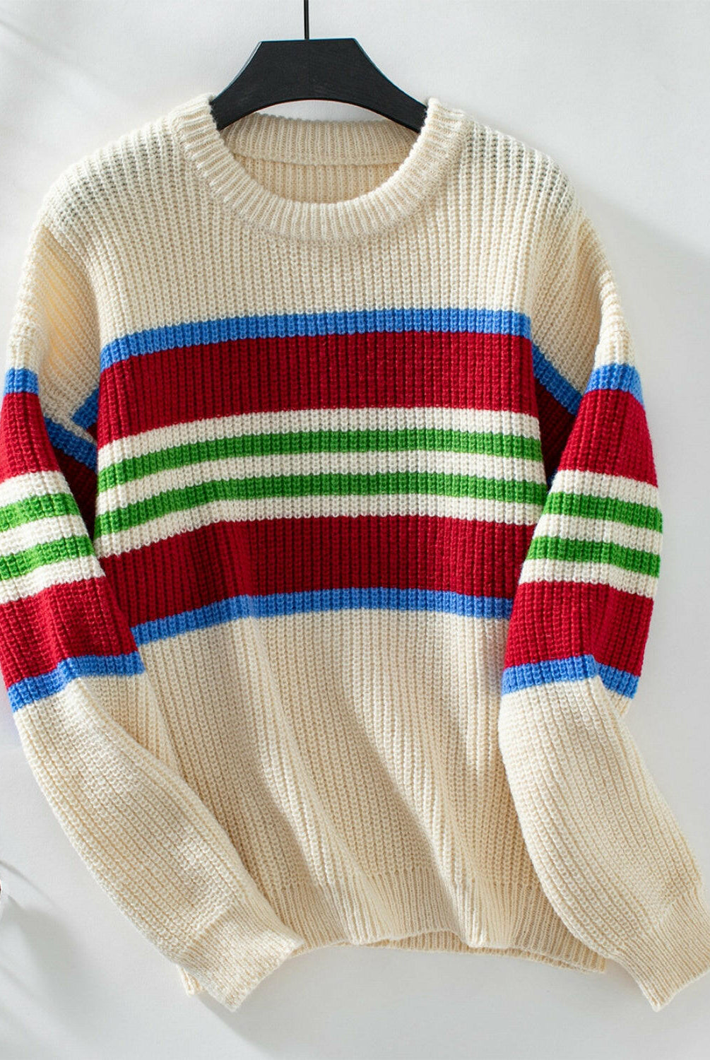 Contrast Stripes Round Neck Long Sleeve Sweater-Krush Kandy, Women's Online Fashion Boutique Located in Phoenix, Arizona (Scottsdale Area)
