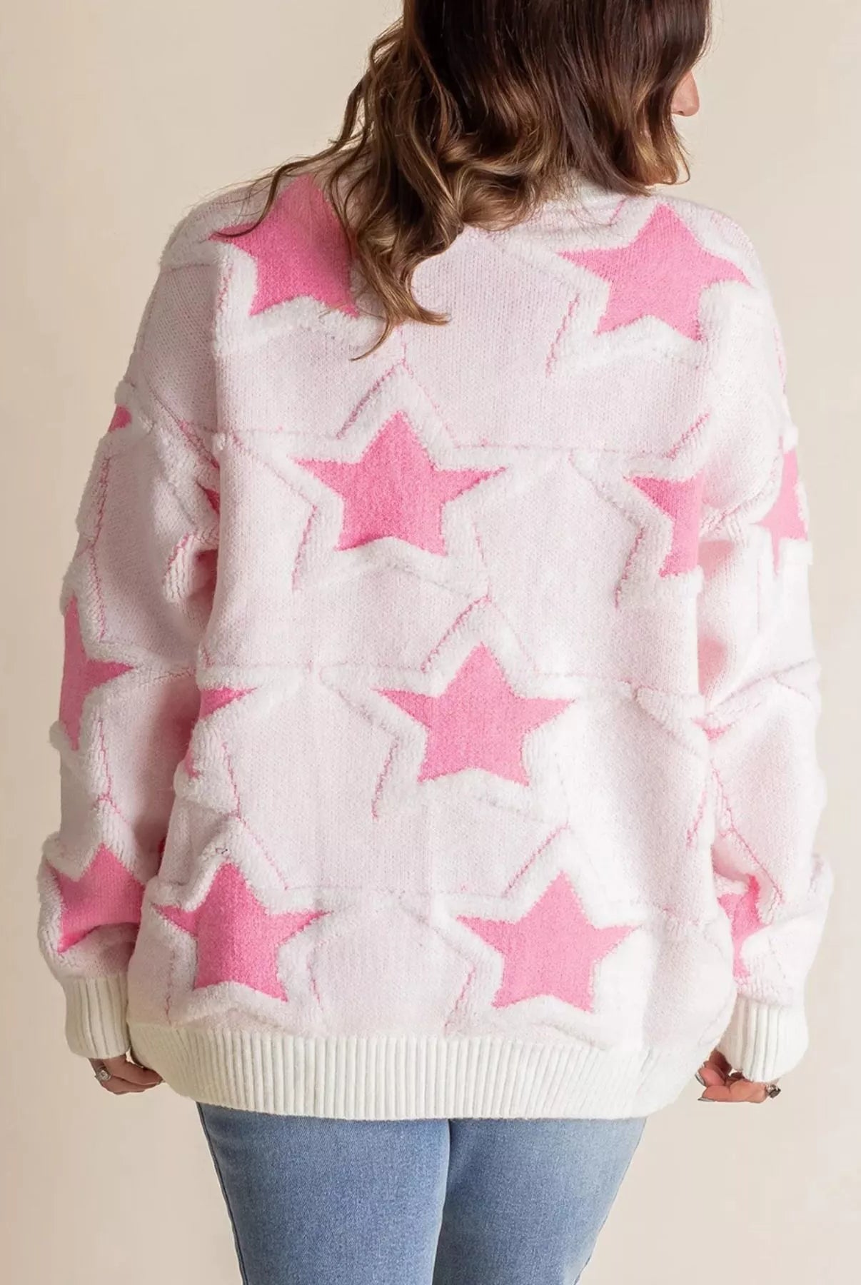 Oversized Star Pattern Ribbed Edge Drop Shoulder Sweater-Sweater-Krush Kandy, Women's Online Fashion Boutique Located in Phoenix, Arizona (Scottsdale Area)
