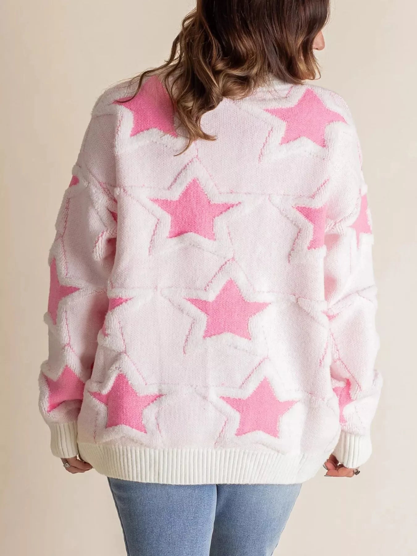 Oversized Star Pattern Ribbed Edge Drop Shoulder Sweater-Sweater-Krush Kandy, Women's Online Fashion Boutique Located in Phoenix, Arizona (Scottsdale Area)