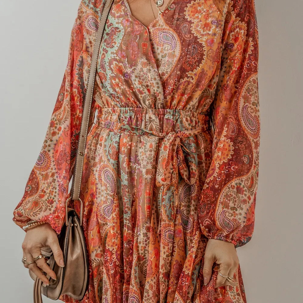 Tied Printed Balloon Sleeve Mini Dress-dresses-Krush Kandy, Women's Online Fashion Boutique Located in Phoenix, Arizona (Scottsdale Area)