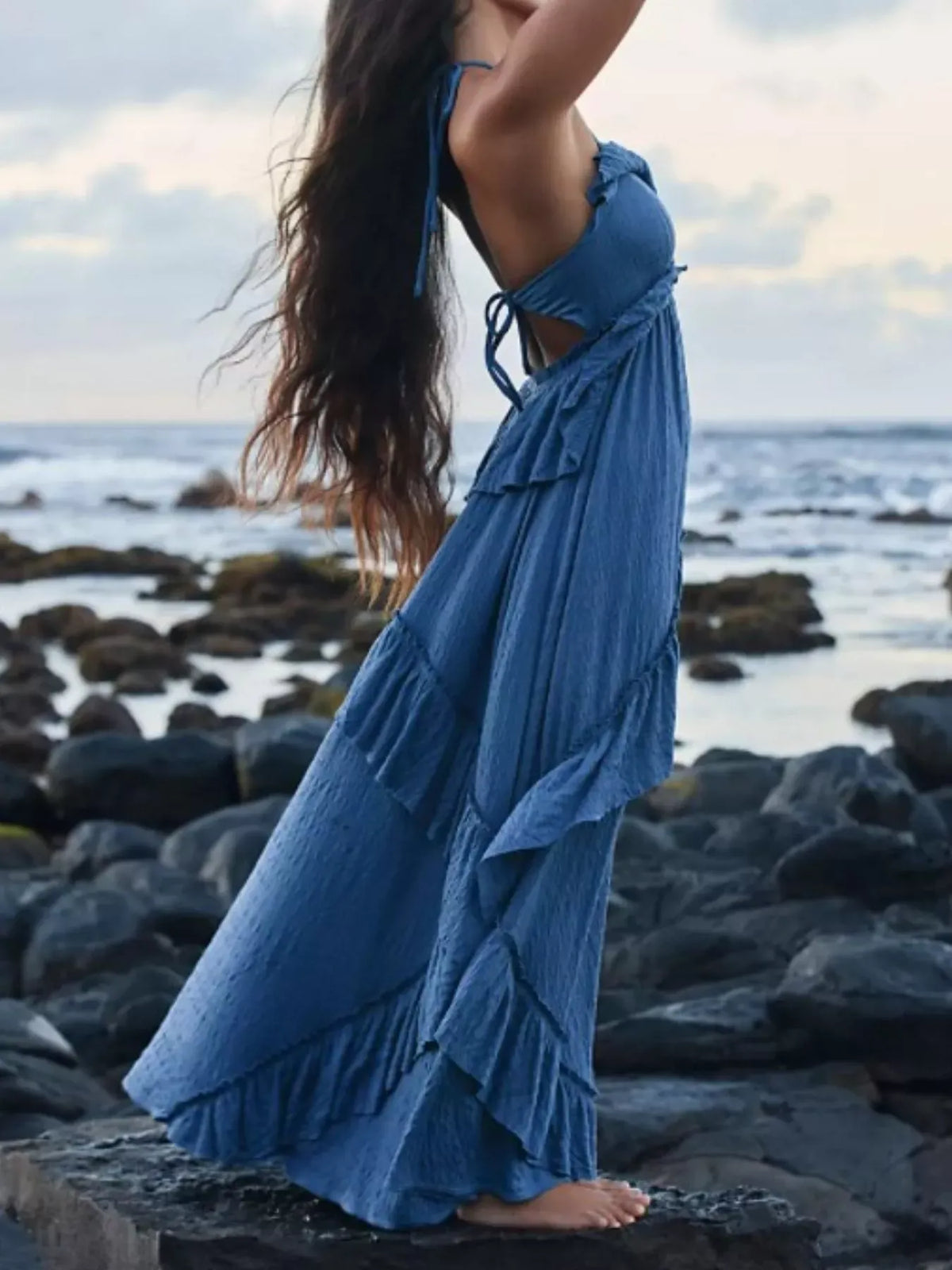Ruffled Halter Neck Maxi Dress-Dresses-Krush Kandy, Women's Online Fashion Boutique Located in Phoenix, Arizona (Scottsdale Area)