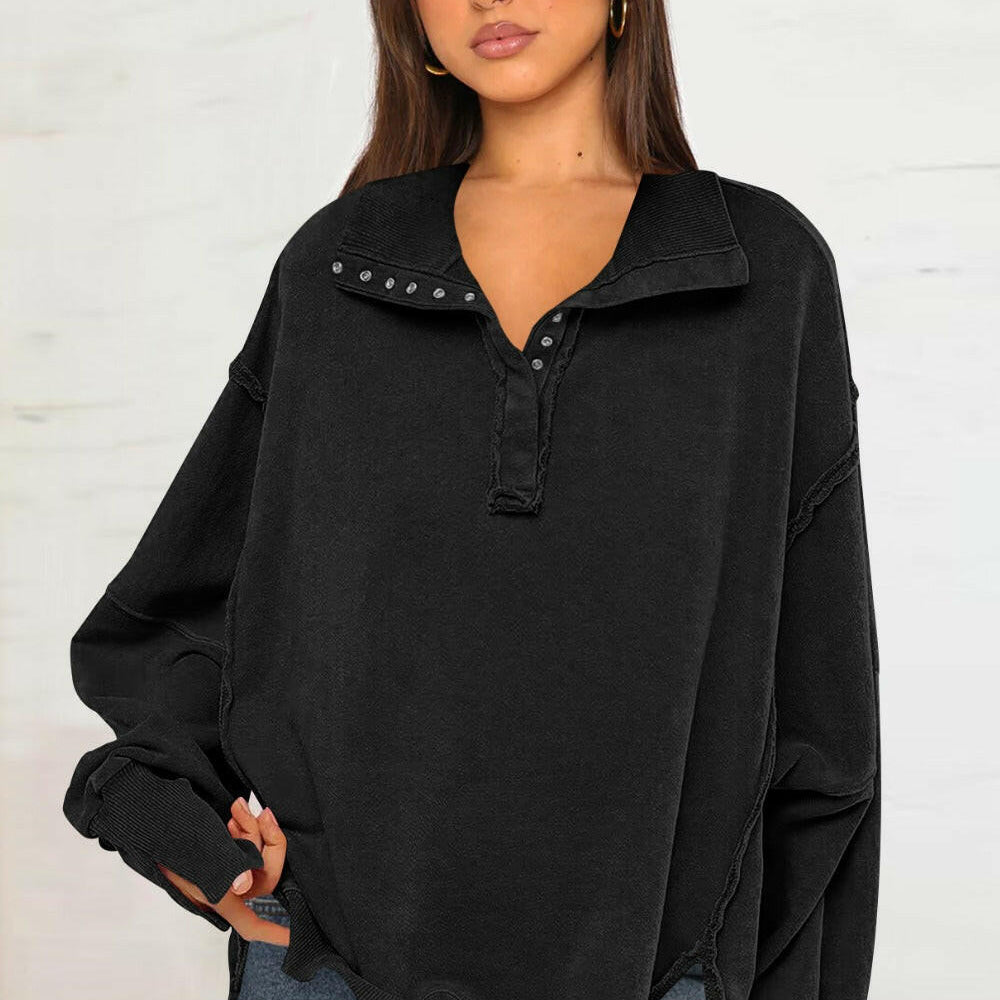 Exposed Seam Side Slit Long Sleeve Sweatshirt-Krush Kandy, Women's Online Fashion Boutique Located in Phoenix, Arizona (Scottsdale Area)