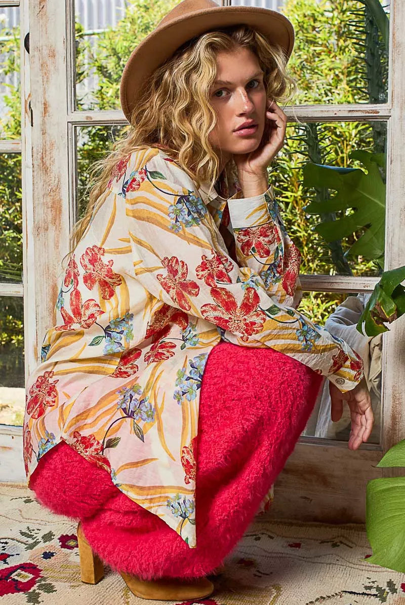 POL Floral Print Button Down Long Sleeve Shirt-Tops-Krush Kandy, Women's Online Fashion Boutique Located in Phoenix, Arizona (Scottsdale Area)