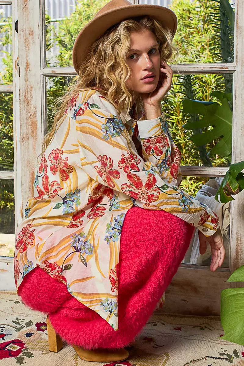 POL Floral Print Button Down Long Sleeve Shirt-Tops-Krush Kandy, Women's Online Fashion Boutique Located in Phoenix, Arizona (Scottsdale Area)