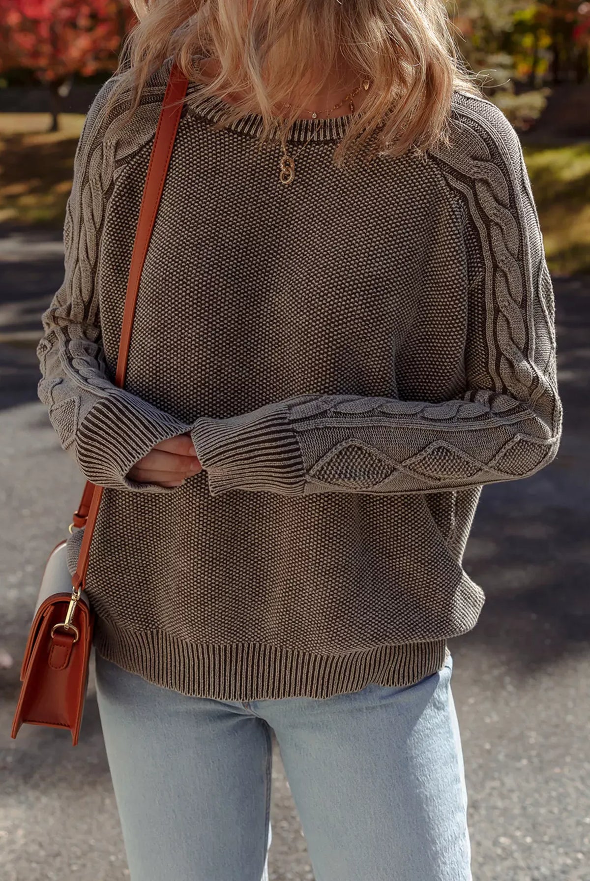 Contrast Cable Knit Sleeve Casual Sweater-Sweaters-Krush Kandy, Women's Online Fashion Boutique Located in Phoenix, Arizona (Scottsdale Area)