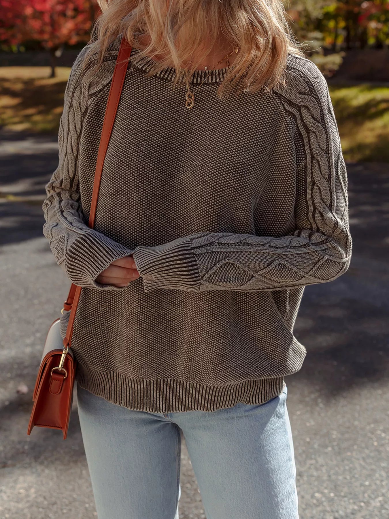 Contrast Cable Knit Sleeve Casual Sweater-Sweaters-Krush Kandy, Women's Online Fashion Boutique Located in Phoenix, Arizona (Scottsdale Area)