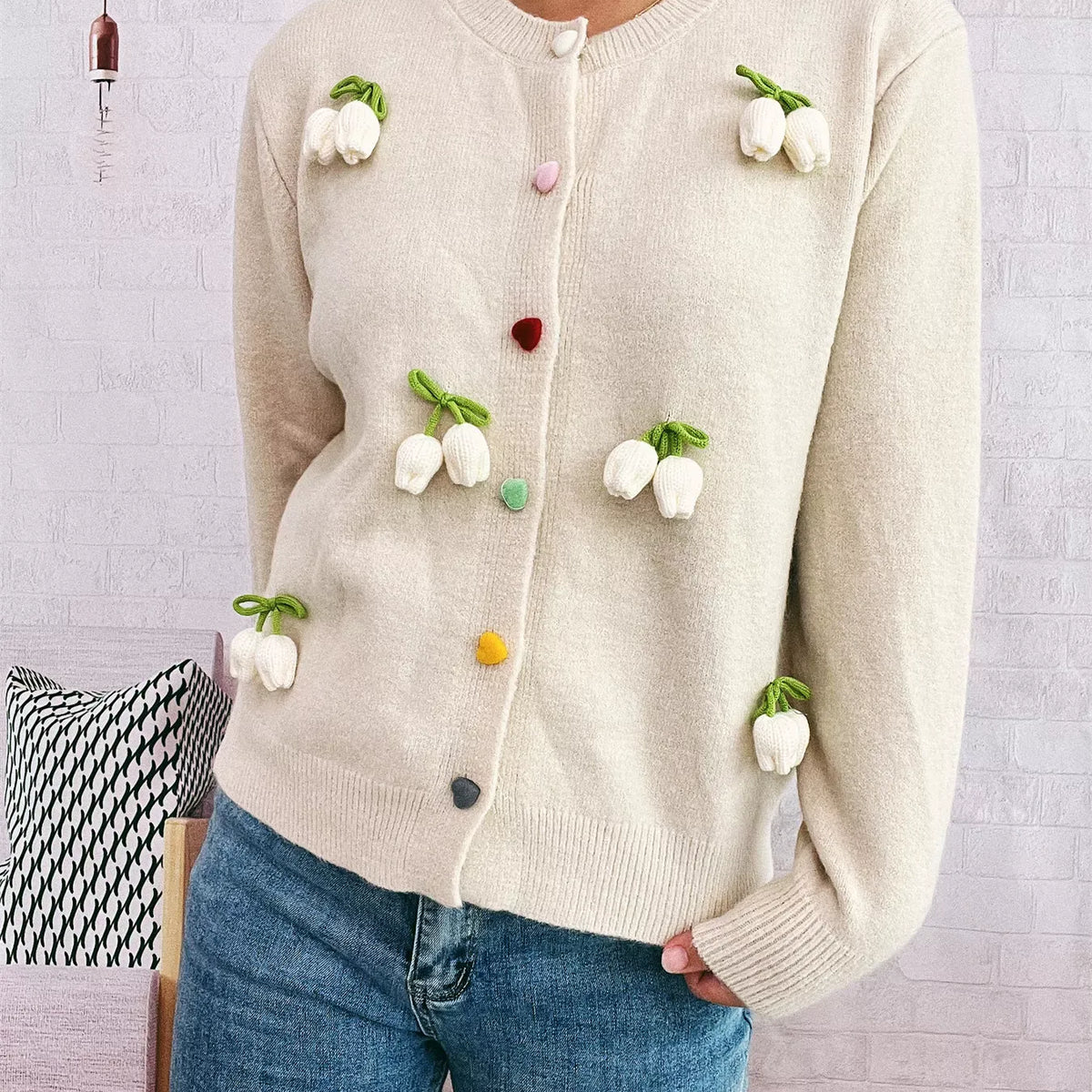 Flower Button Up Long Sleeve Cardigan-Cardigans-Krush Kandy, Women's Online Fashion Boutique Located in Phoenix, Arizona (Scottsdale Area)