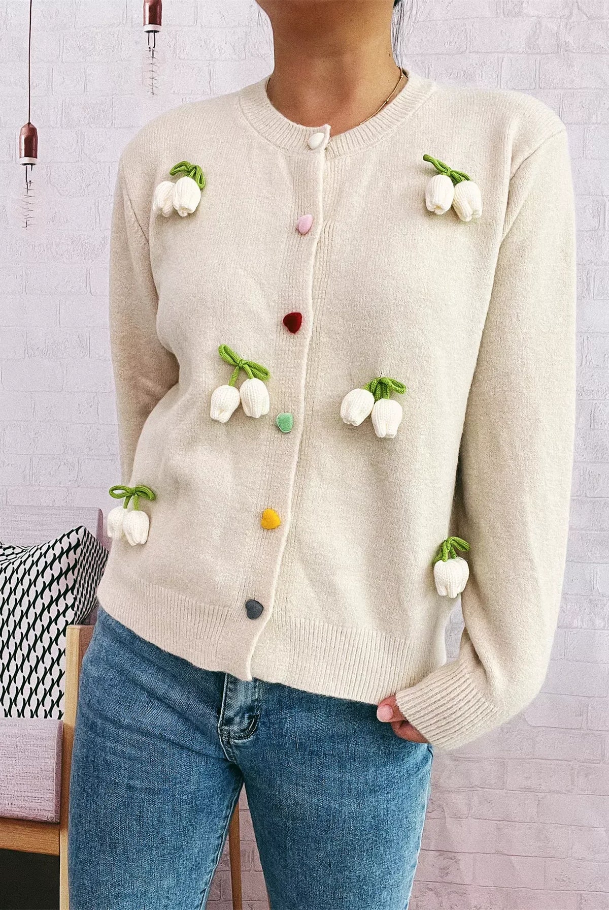 Flower Button Up Long Sleeve Cardigan-Cardigans-Krush Kandy, Women's Online Fashion Boutique Located in Phoenix, Arizona (Scottsdale Area)
