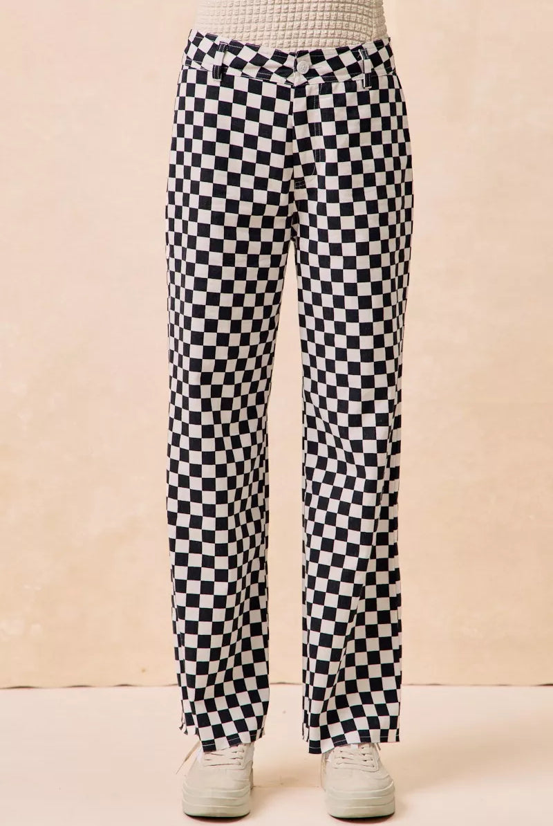 BiBi Gameday Theme Checkered Printed Pants-PANTS-Krush Kandy, Women's Online Fashion Boutique Located in Phoenix, Arizona (Scottsdale Area)
