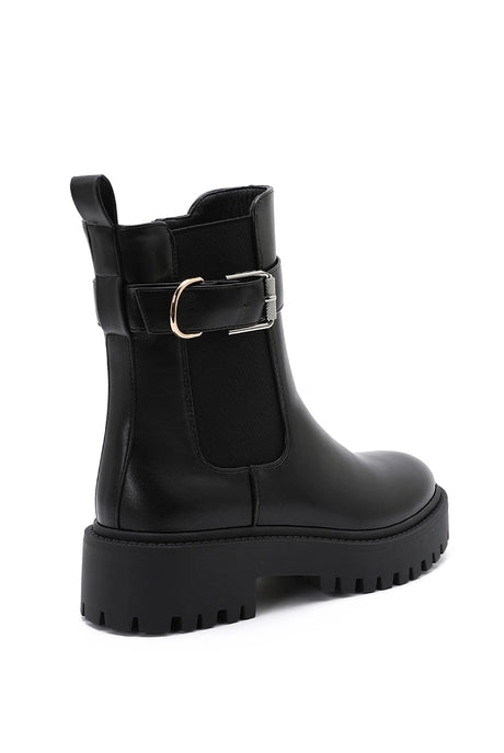 The Biker Black Buckle Lug-Sole Ankle Boot-Shoes-Krush Kandy, Women's Online Fashion Boutique Located in Phoenix, Arizona (Scottsdale Area)