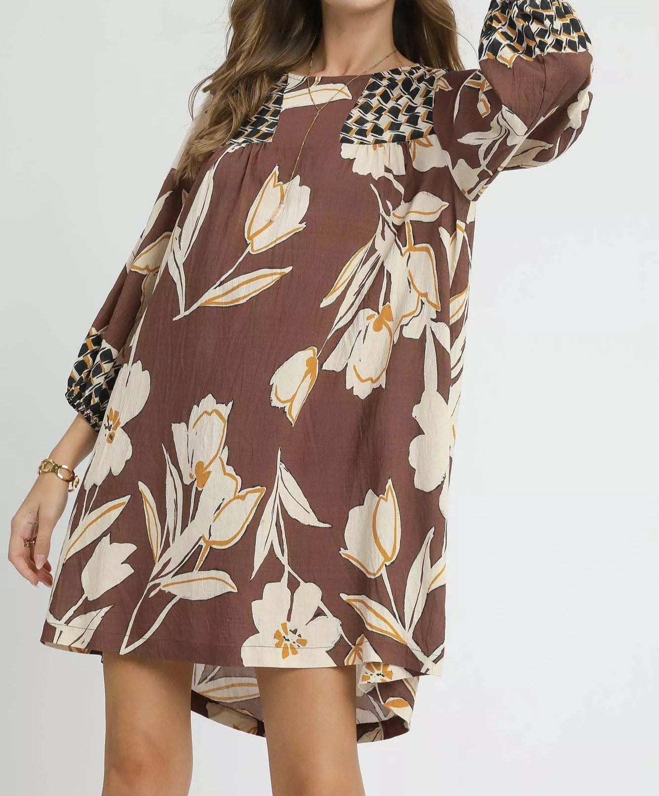 Umgee Floral High-Low Babydoll Dress-Dresses-Krush Kandy, Women's Online Fashion Boutique Located in Phoenix, Arizona (Scottsdale Area)