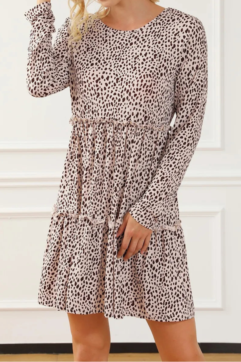 Frill Printed Round Neck Dress-Dresses-Krush Kandy, Women's Online Fashion Boutique Located in Phoenix, Arizona (Scottsdale Area)