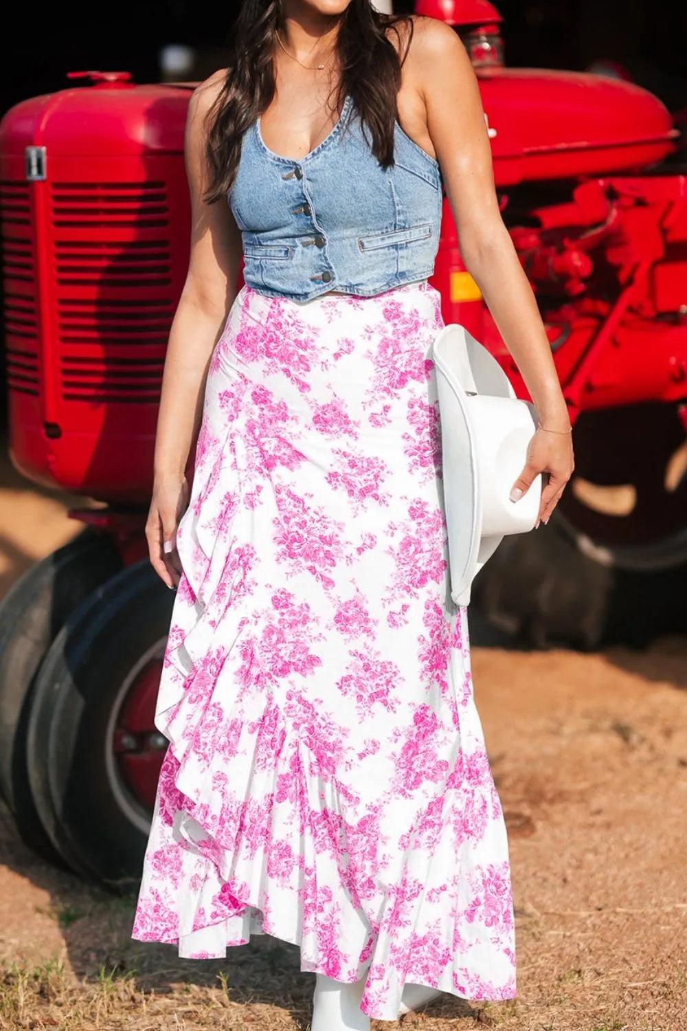 Boho Floral High Waist Ruffle Split Maxi Skirt-Skirts-Krush Kandy, Women's Online Fashion Boutique Located in Phoenix, Arizona (Scottsdale Area)