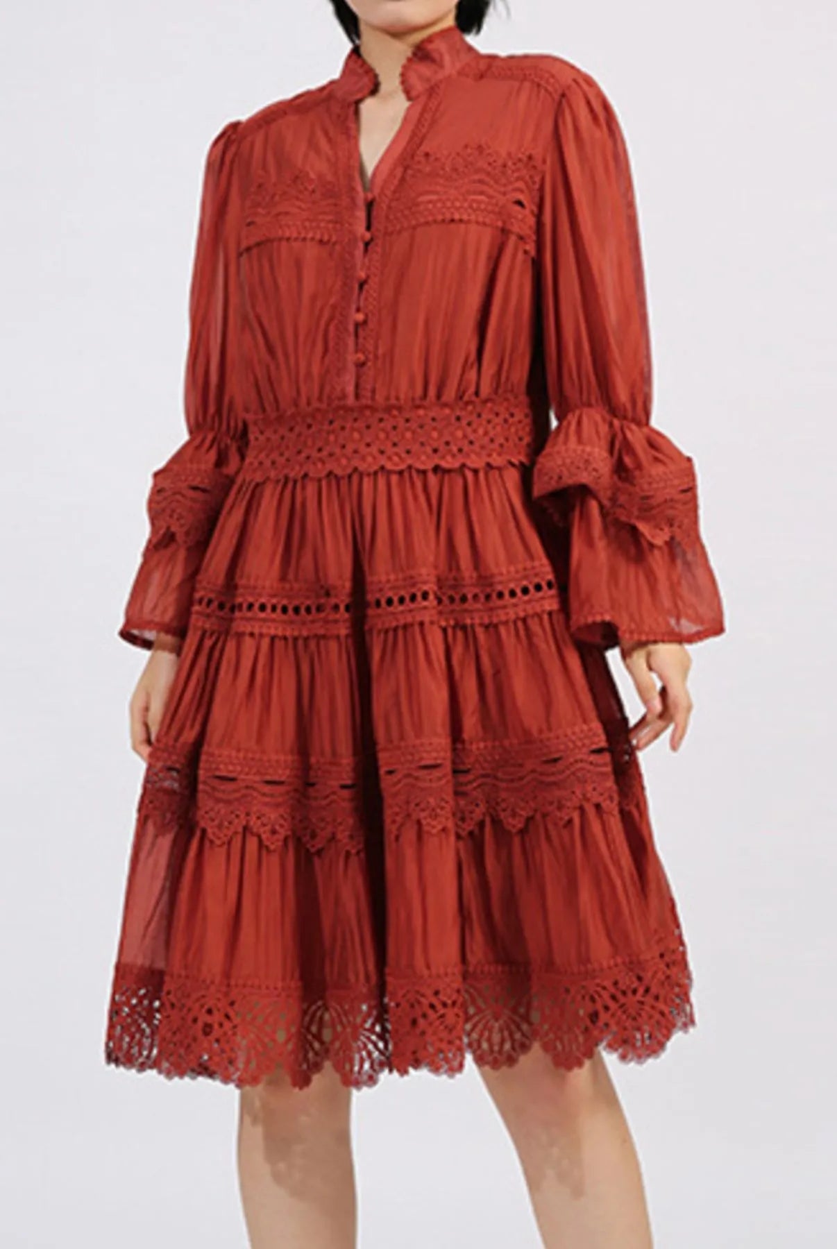 Ruffle Lace Trim Long Sleeve Dress-Dresses-Krush Kandy, Women's Online Fashion Boutique Located in Phoenix, Arizona (Scottsdale Area)