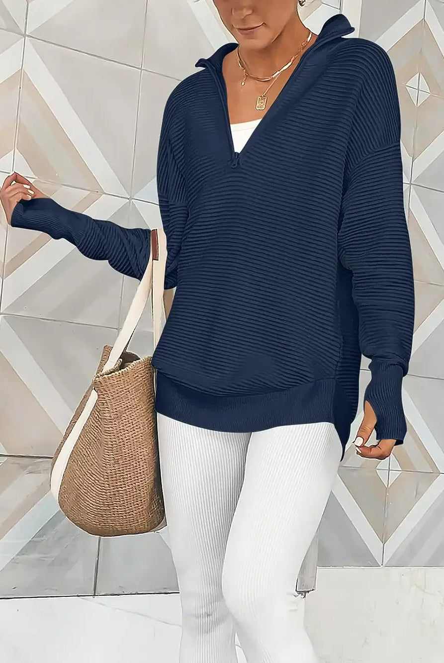 Half Zip Long Sleeve Knit Top-Sweaters-Krush Kandy, Women's Online Fashion Boutique Located in Phoenix, Arizona (Scottsdale Area)