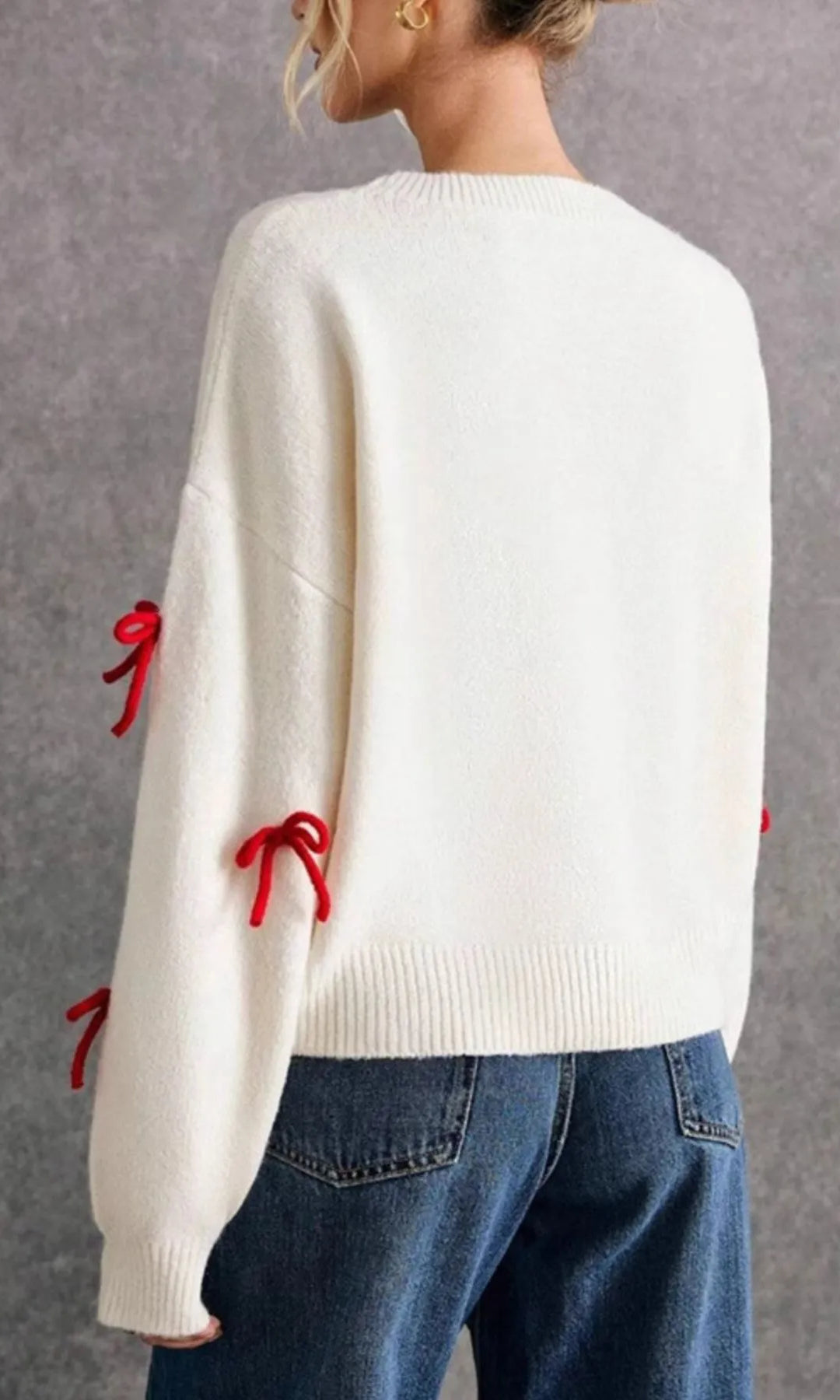Bow Contrast Round Neck Long Sleeve Sweater-Krush Kandy, Women's Online Fashion Boutique Located in Phoenix, Arizona (Scottsdale Area)