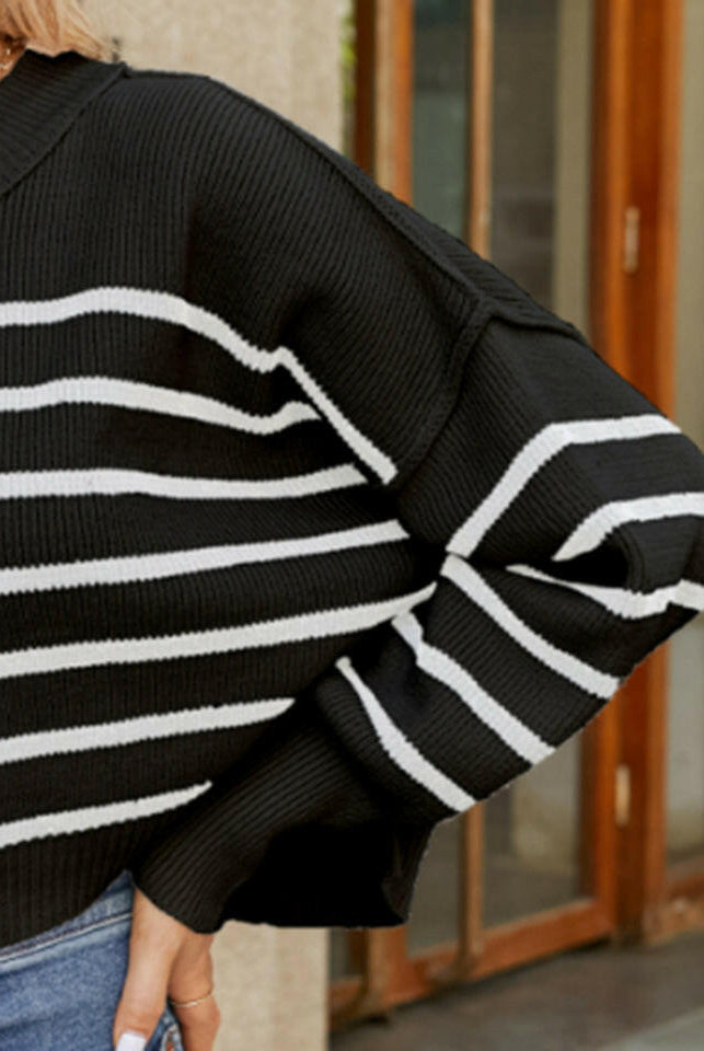 Round Neck Striped Lantern Sleeve Sweater-Krush Kandy, Women's Online Fashion Boutique Located in Phoenix, Arizona (Scottsdale Area)