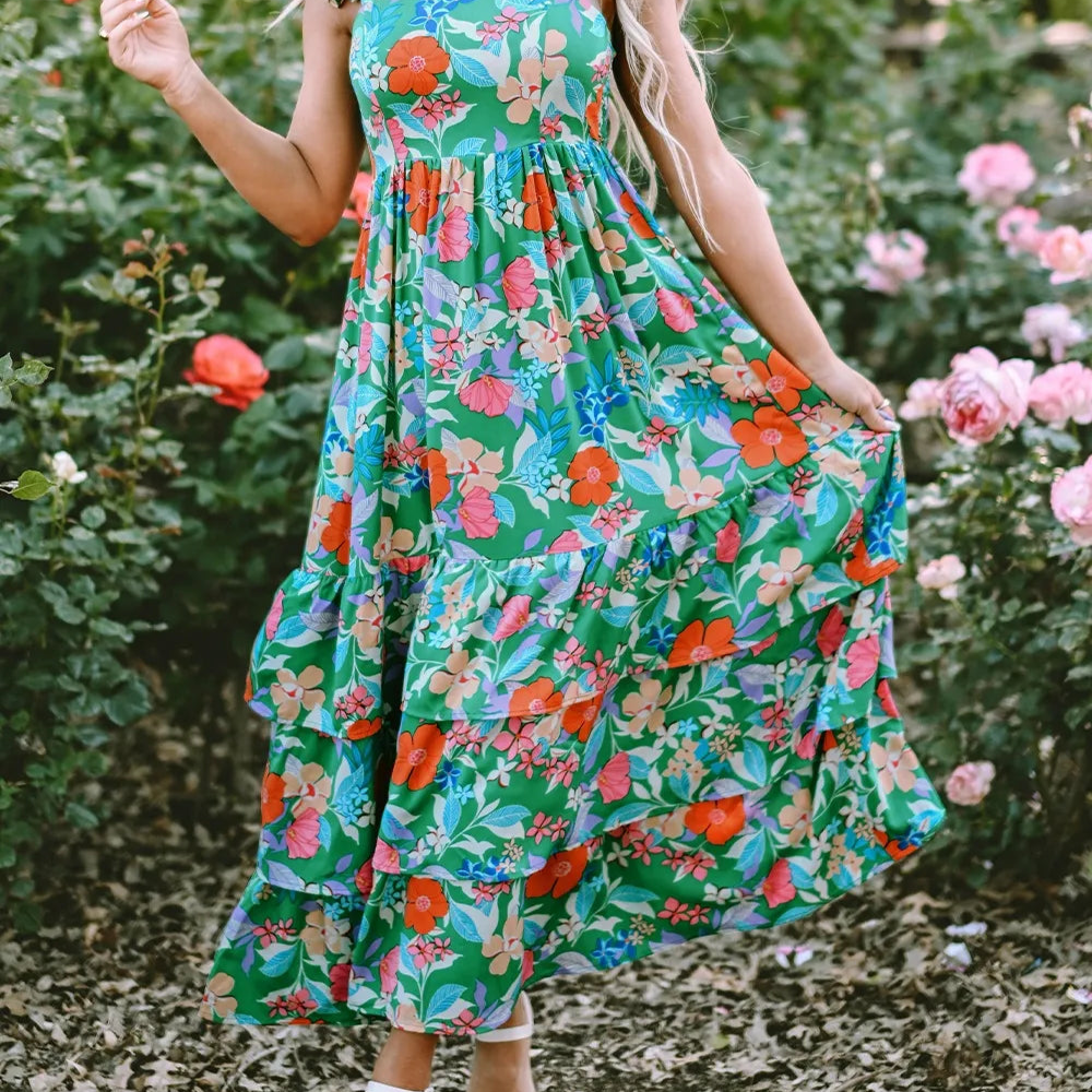 Tiered Ruffled Printed Sleeveless Dress-Dresses-Krush Kandy, Women's Online Fashion Boutique Located in Phoenix, Arizona (Scottsdale Area)