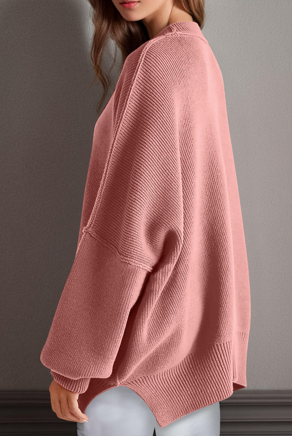 Double Take Side Slit Round Neck Long Sleeve Sweater-Sweaters-Krush Kandy, Women's Online Fashion Boutique Located in Phoenix, Arizona (Scottsdale Area)