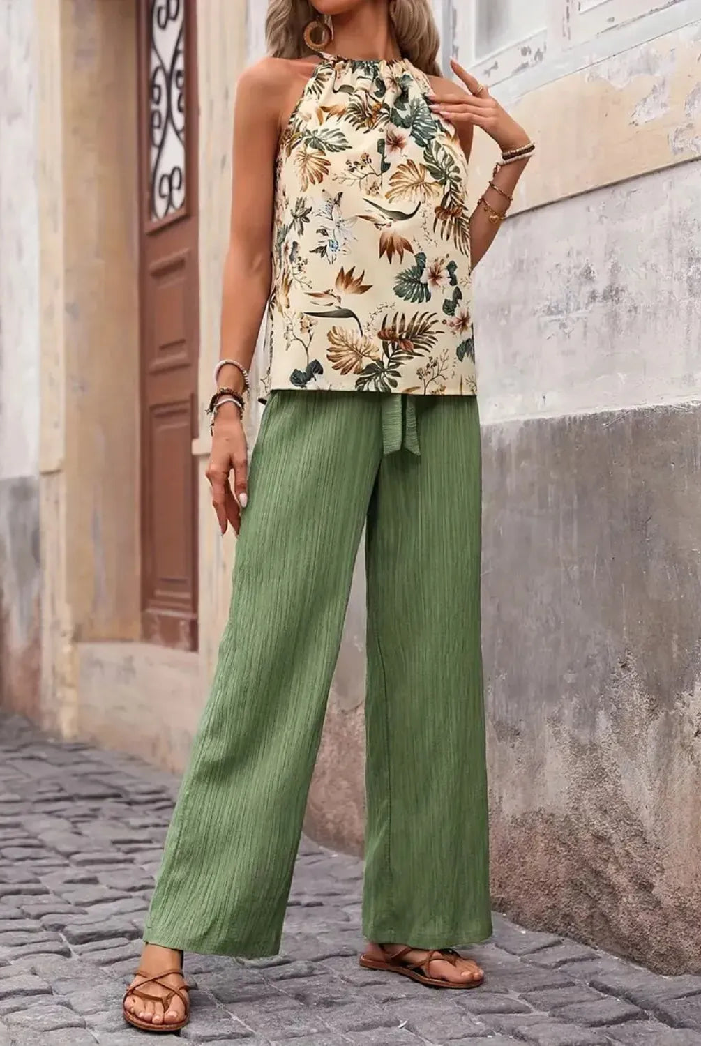 Printed Tank Top and Wide Leg Pants Set-Tops-Krush Kandy, Women's Online Fashion Boutique Located in Phoenix, Arizona (Scottsdale Area)