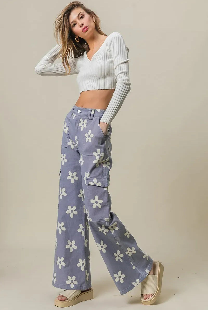 BiBi Flower Printed Side Pocket Wide Pants-pants-Krush Kandy, Women's Online Fashion Boutique Located in Phoenix, Arizona (Scottsdale Area)