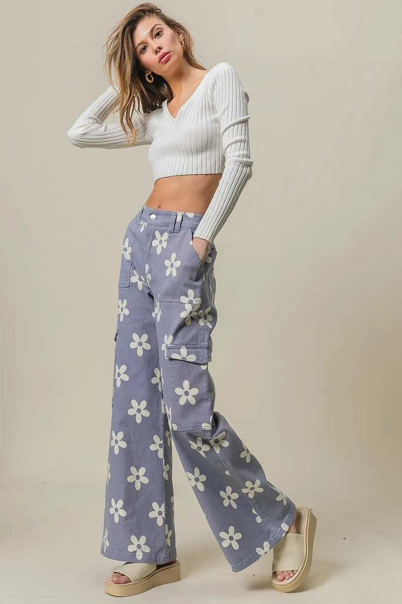 BiBi Flower Printed Side Pocket Wide Pants-pants-Krush Kandy, Women's Online Fashion Boutique Located in Phoenix, Arizona (Scottsdale Area)