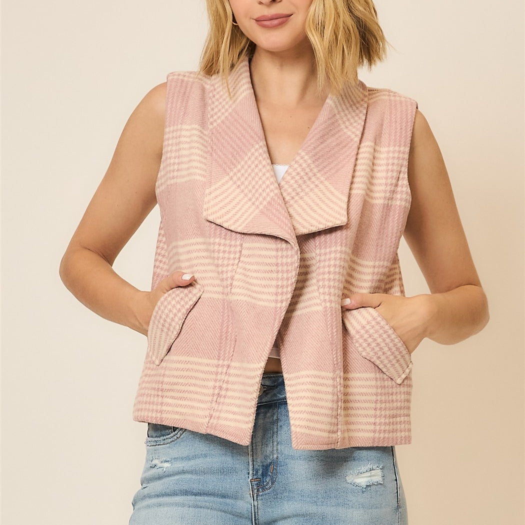 Plaid Open Front Sleeveless Jacket-Vests-Krush Kandy, Women's Online Fashion Boutique Located in Phoenix, Arizona (Scottsdale Area)