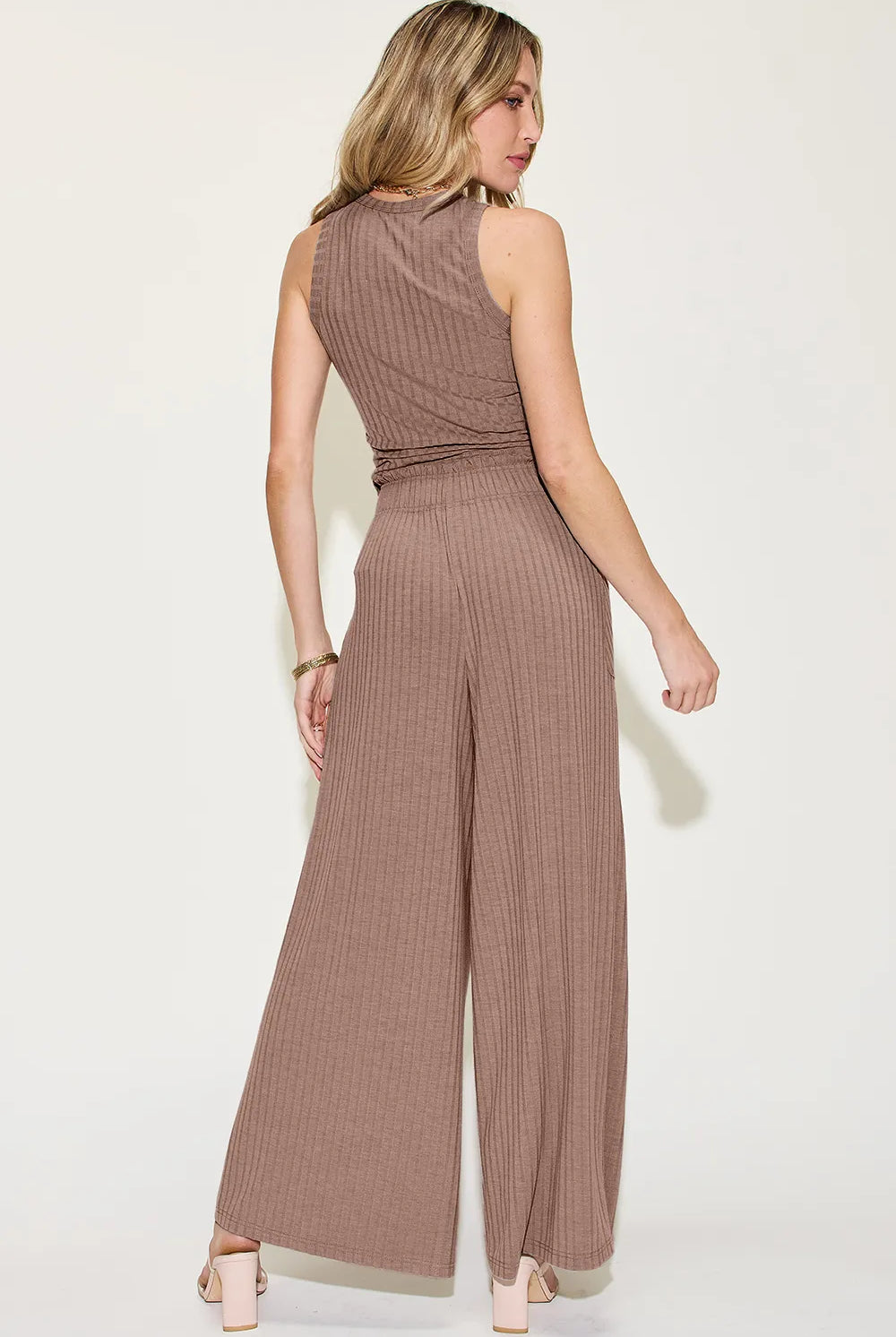 Basic Bae Full Size Ribbed Tank and Wide Leg Pants Set-2 Piece Outfit Sets-Krush Kandy, Women's Online Fashion Boutique Located in Phoenix, Arizona (Scottsdale Area)