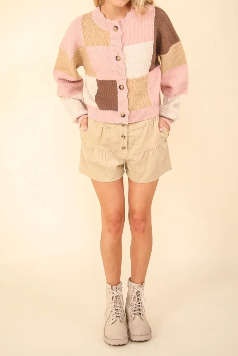 VERY J Color Block Button Down Textured Sweater Cardigan-Cardigan-Krush Kandy, Women's Online Fashion Boutique Located in Phoenix, Arizona (Scottsdale Area)