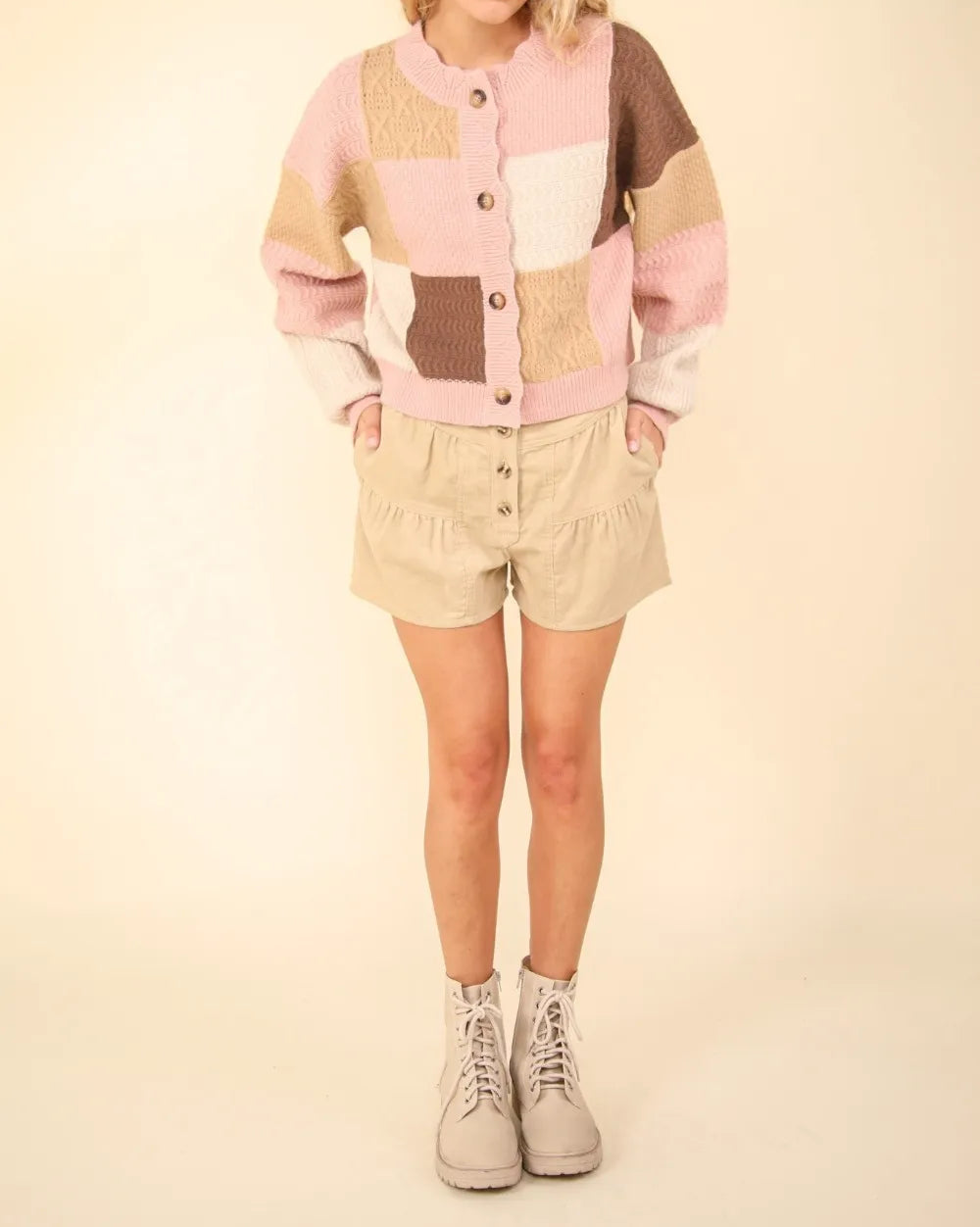 VERY J Color Block Button Down Textured Sweater Cardigan-Cardigan-Krush Kandy, Women's Online Fashion Boutique Located in Phoenix, Arizona (Scottsdale Area)