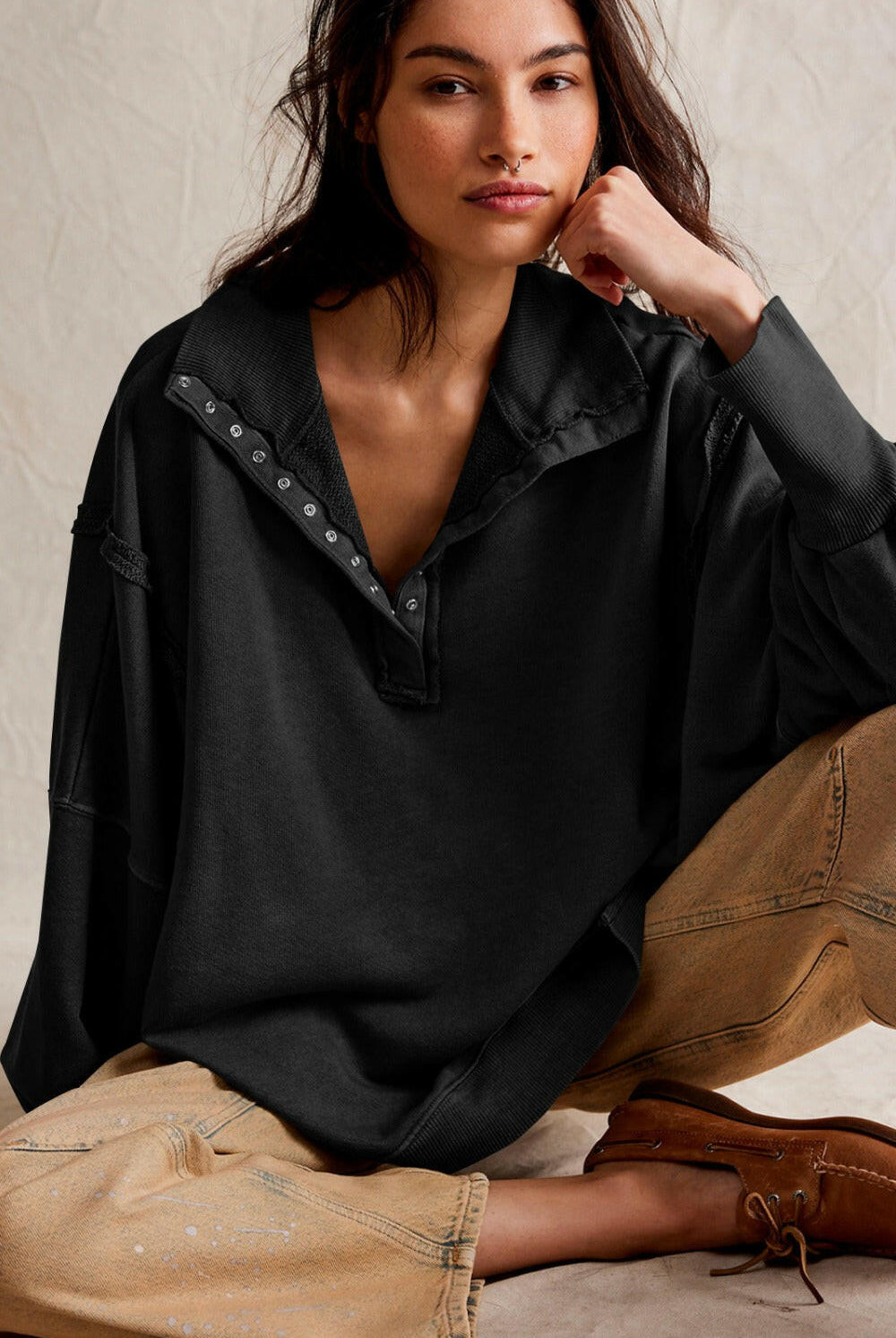 Exposed Seam Side Slit Long Sleeve Sweatshirt-Krush Kandy, Women's Online Fashion Boutique Located in Phoenix, Arizona (Scottsdale Area)