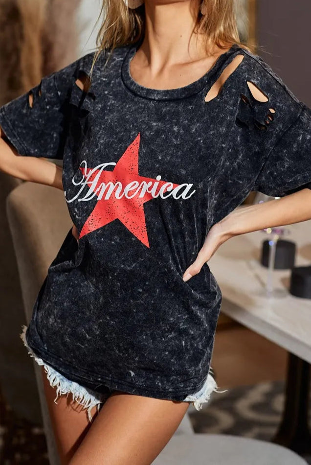 BiBi Laser Cut Mineral Washed Jersey Top with America-Tops-Krush Kandy, Women's Online Fashion Boutique Located in Phoenix, Arizona (Scottsdale Area)
