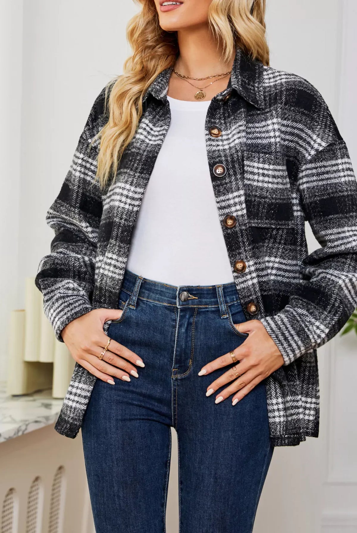 Plaid Button Up Long Sleeve Shacket-Jacket-Krush Kandy, Women's Online Fashion Boutique Located in Phoenix, Arizona (Scottsdale Area)