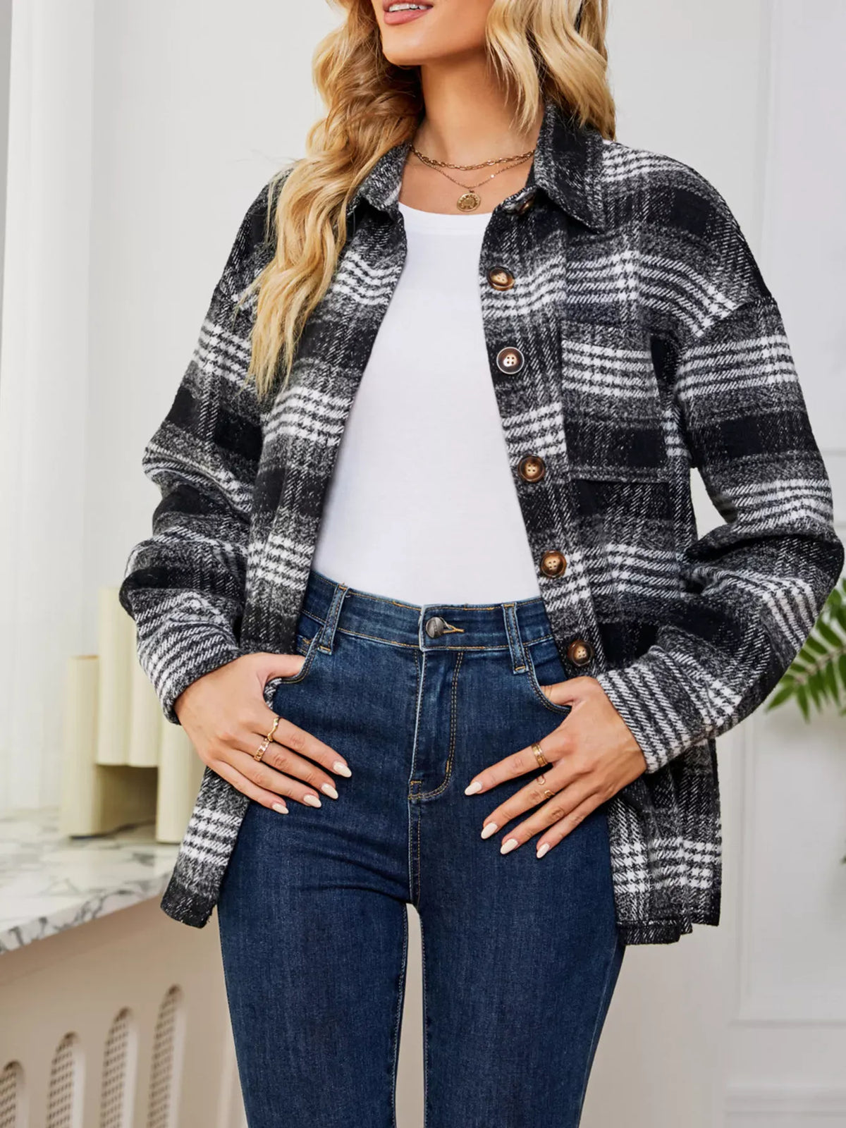 Plaid Button Up Long Sleeve Shacket-Jacket-Krush Kandy, Women's Online Fashion Boutique Located in Phoenix, Arizona (Scottsdale Area)