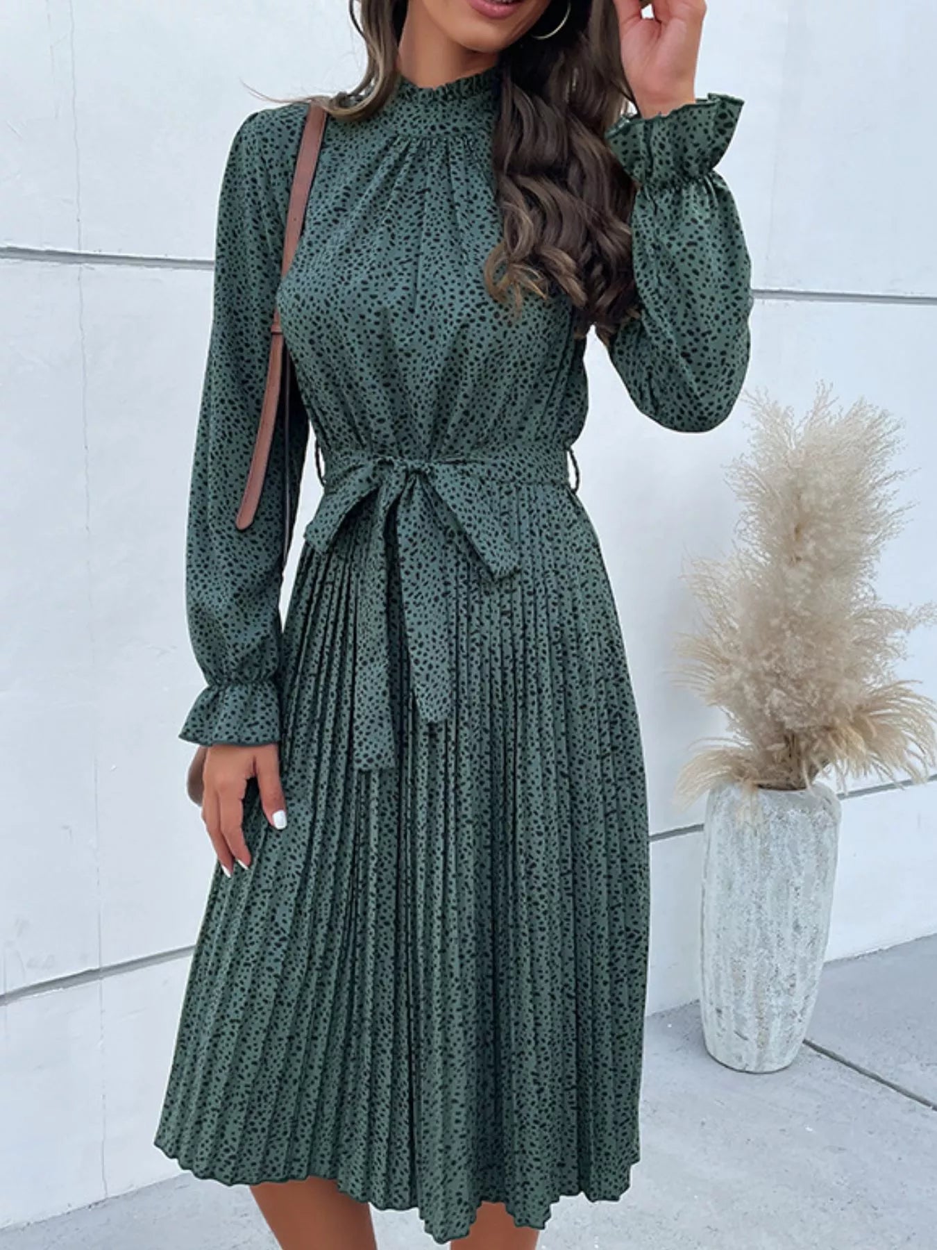 Animal Print Mock Neck Flounce Sleeve Dress-Dresses-Krush Kandy, Women's Online Fashion Boutique Located in Phoenix, Arizona (Scottsdale Area)