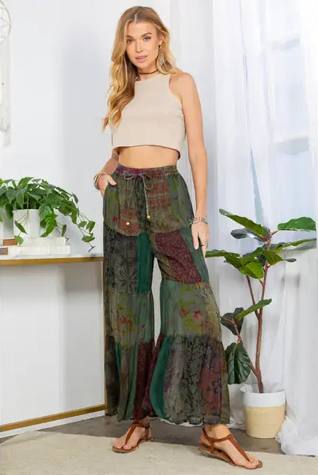 Boho Flared Patchwork Pants-Pants-Krush Kandy, Women's Online Fashion Boutique Located in Phoenix, Arizona (Scottsdale Area)