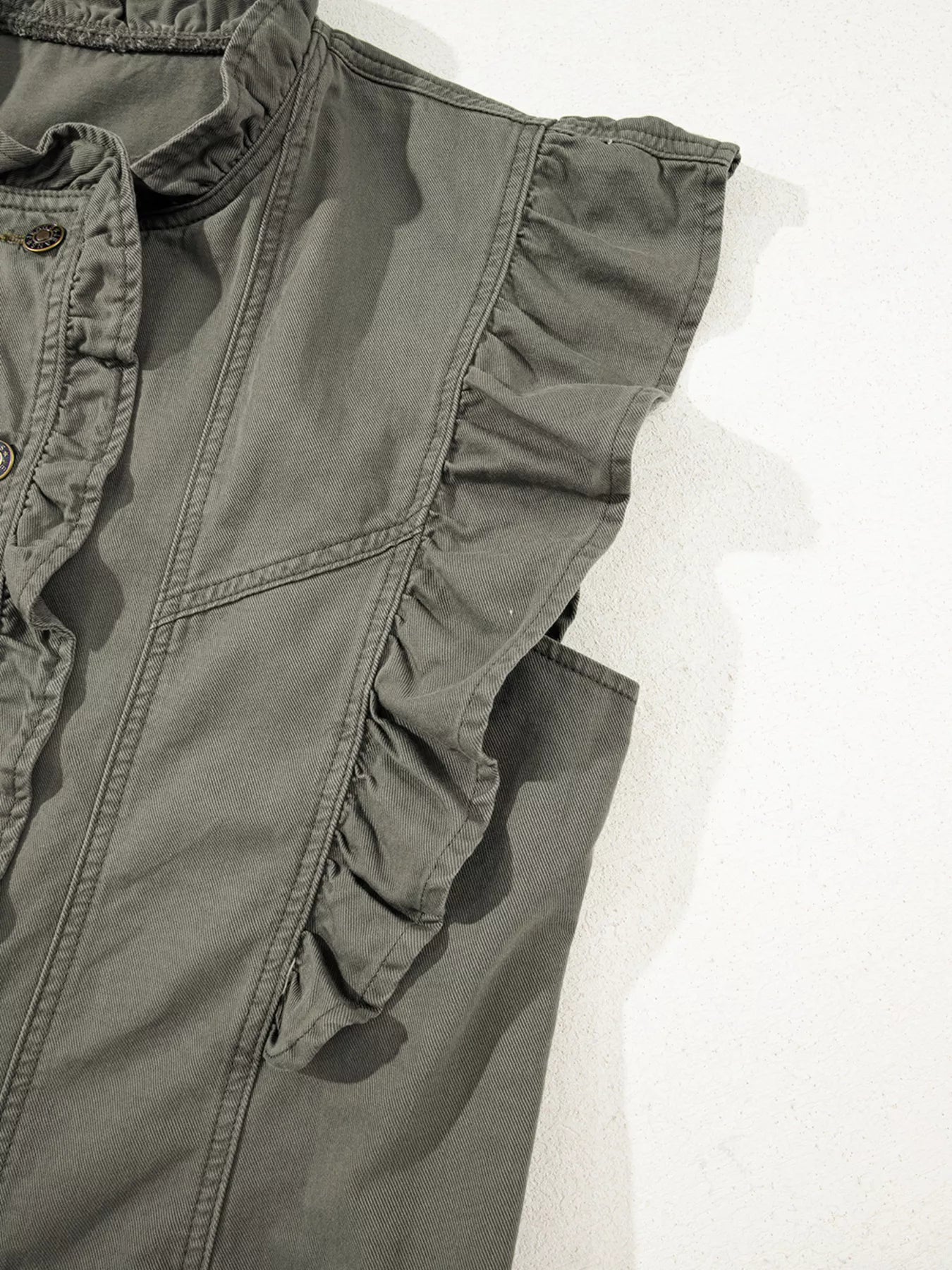 Ruffled Patchwork Denim Jacket Vest-Krush Kandy, Women's Online Fashion Boutique Located in Phoenix, Arizona (Scottsdale Area)