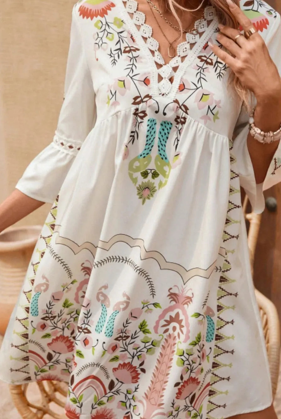 Lace Detail Printed Three-Quarter Sleeve Dress-Dresses-Krush Kandy, Women's Online Fashion Boutique Located in Phoenix, Arizona (Scottsdale Area)