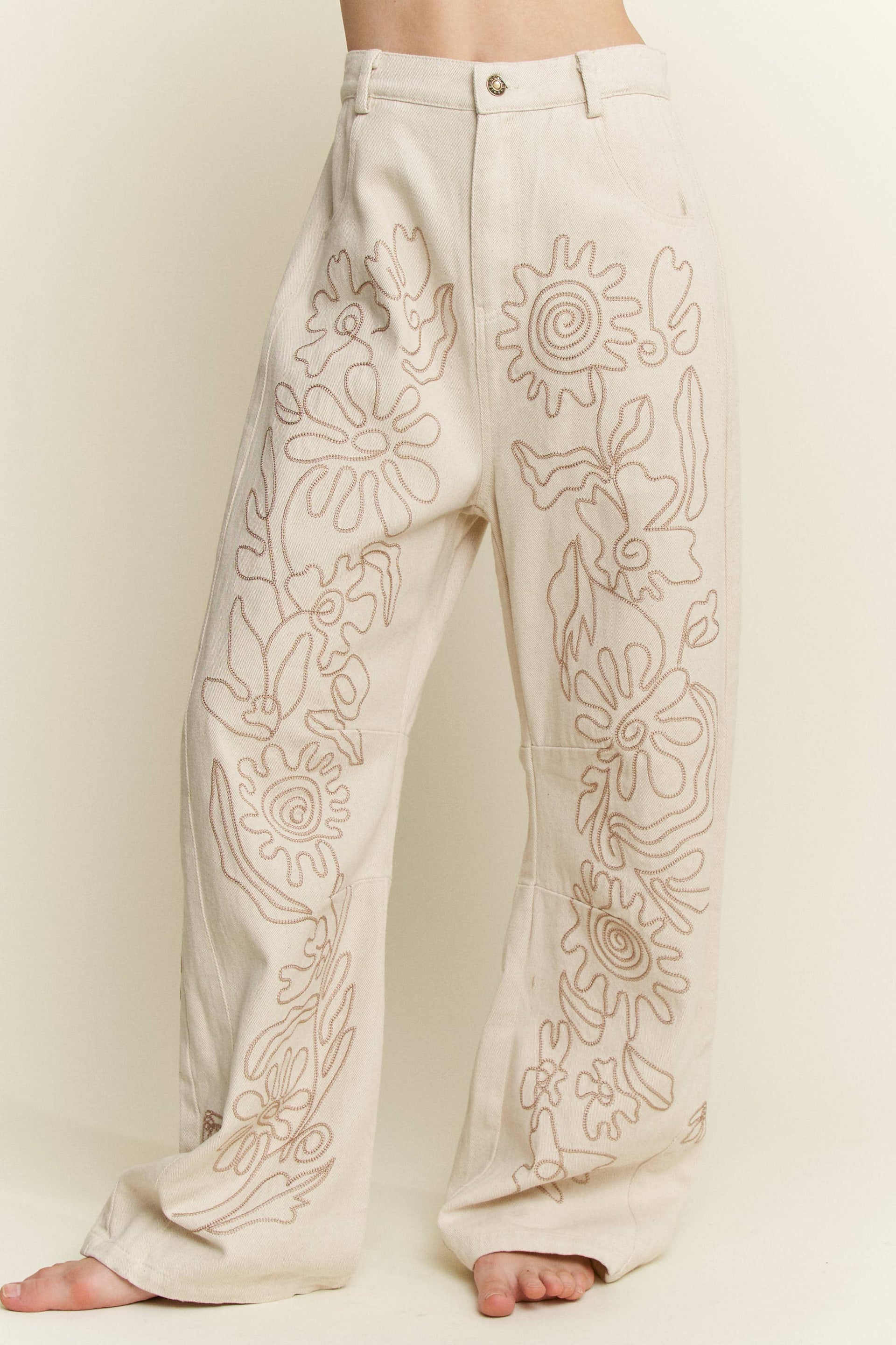 Floral Embroidered Twill Straight Western Jeans-Jeans-Krush Kandy, Women's Online Fashion Boutique Located in Phoenix, Arizona (Scottsdale Area)