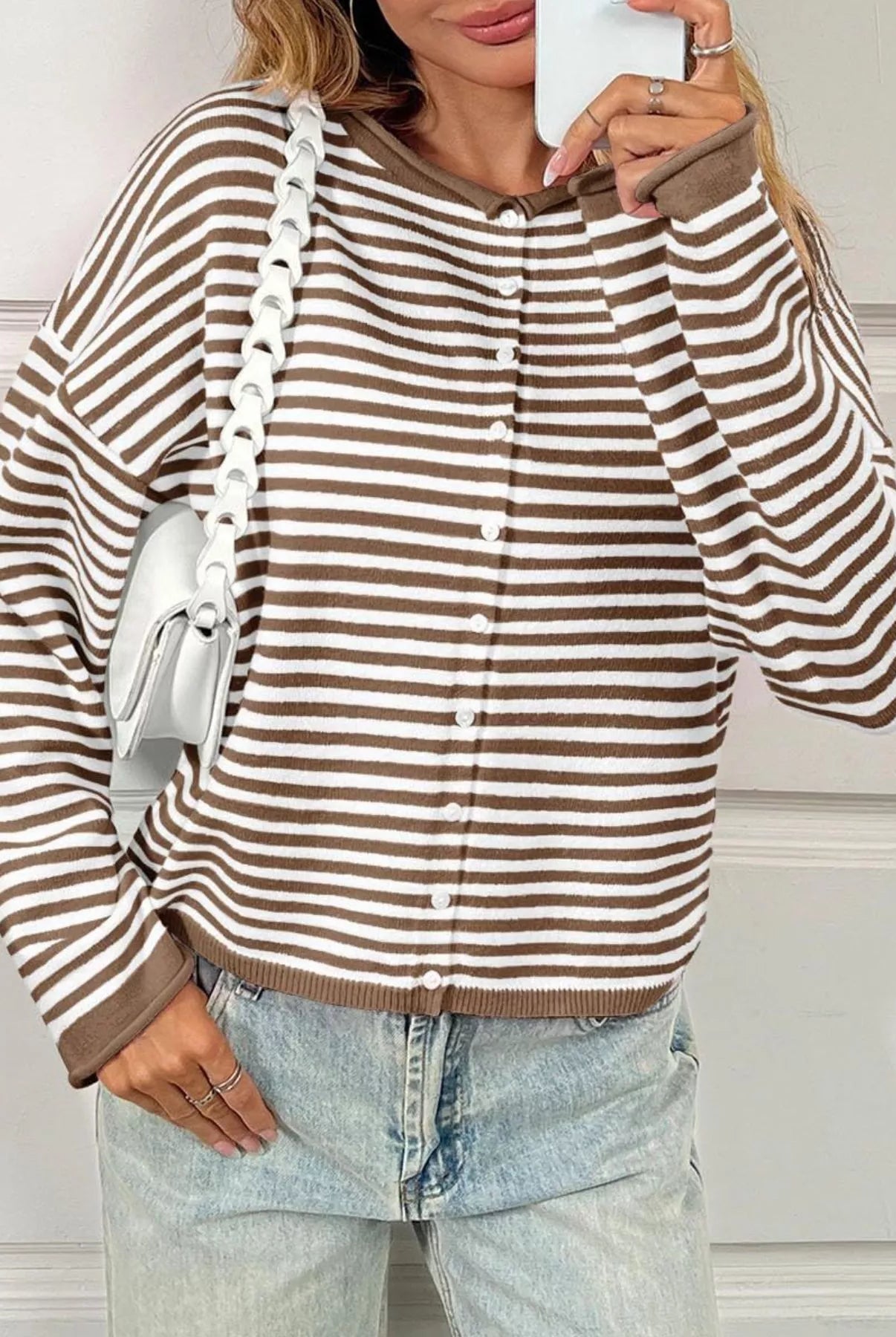 Striped Button-Up Cardigan-Sweaters-Krush Kandy, Women's Online Fashion Boutique Located in Phoenix, Arizona (Scottsdale Area)