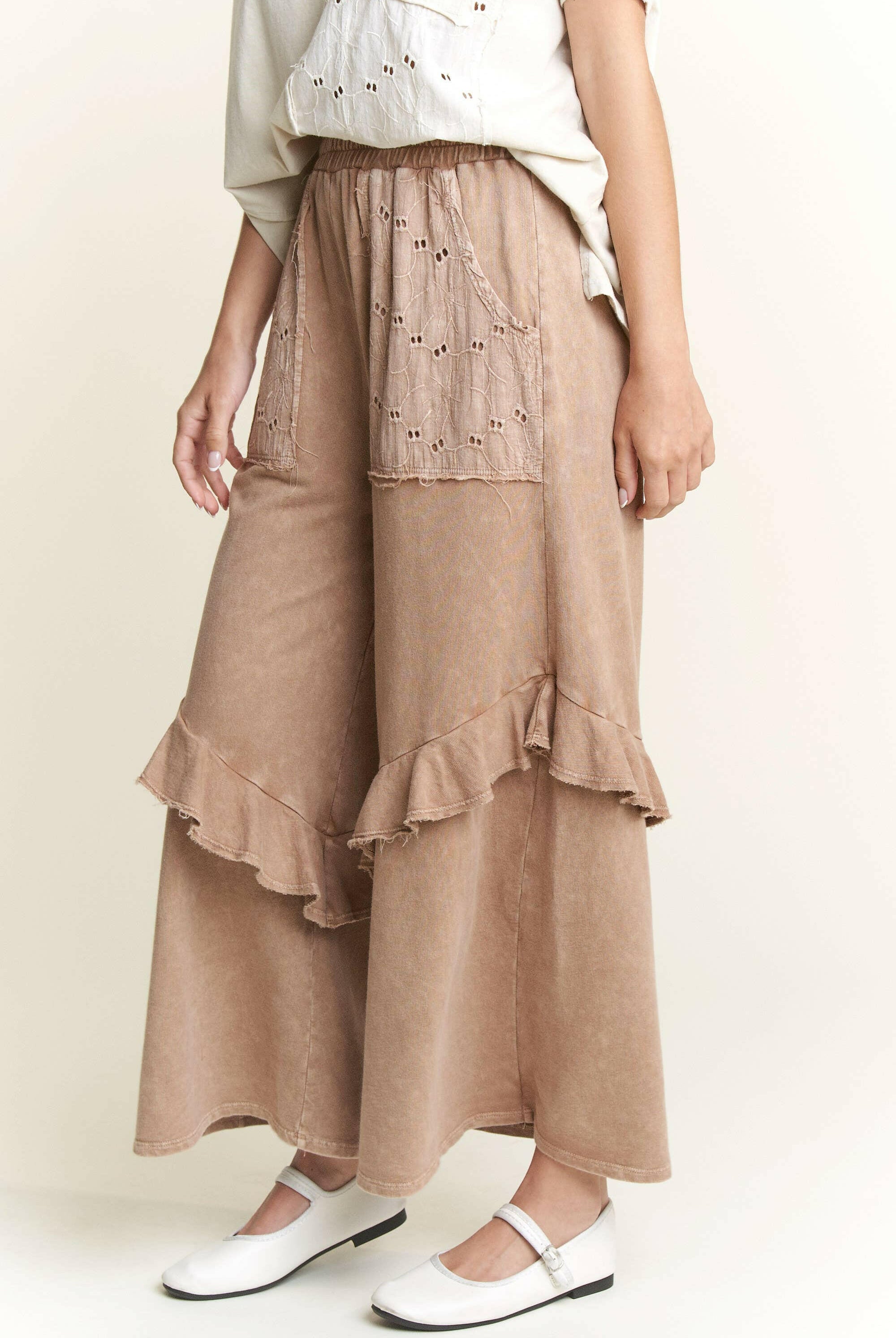 J.HER Mineral Wash Eyelet Pocket Ruffle Pants-Krush Kandy, Women's Online Fashion Boutique Located in Phoenix, Arizona (Scottsdale Area)