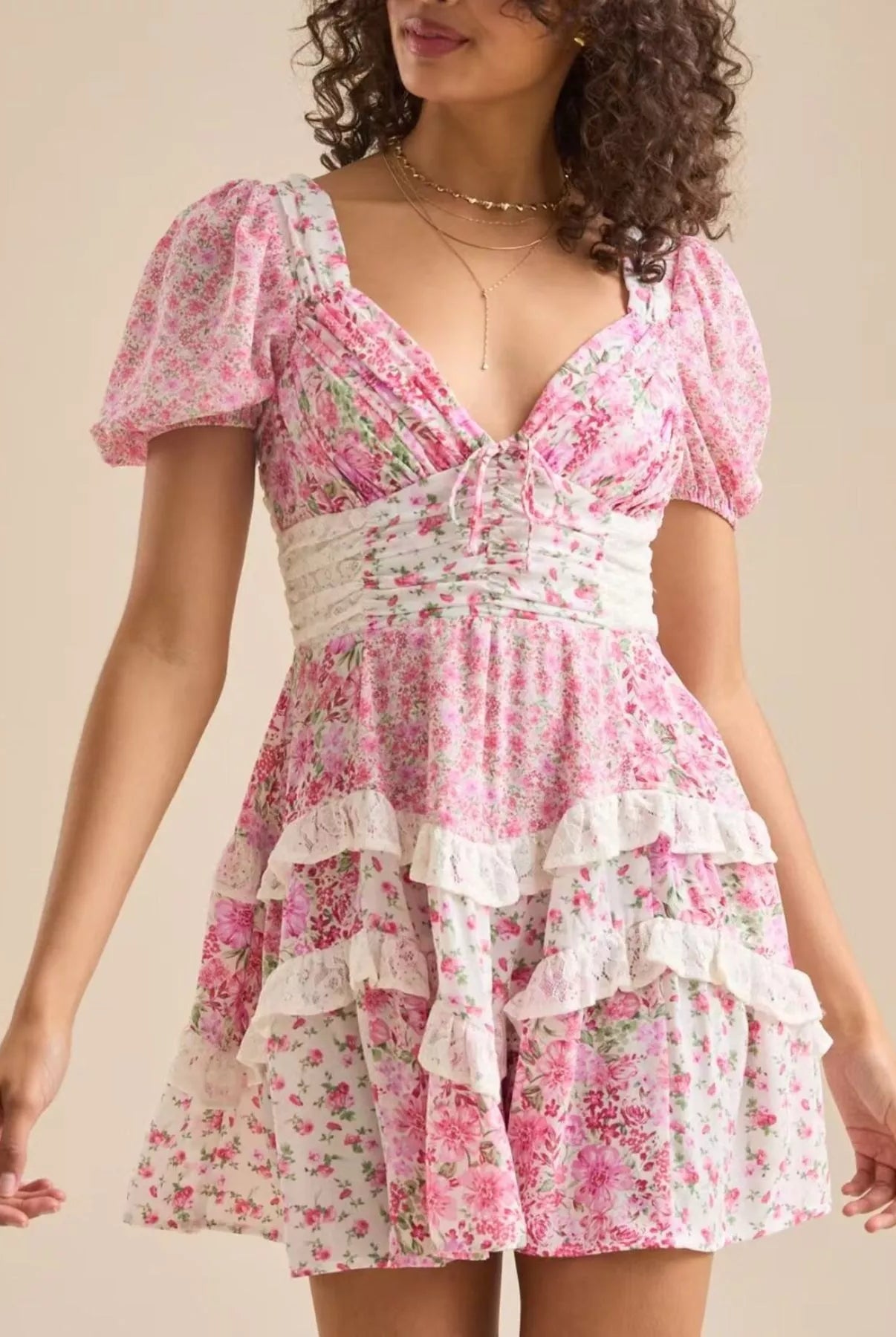 Floral Puff Sleeve Tiered Mini Dress-Dresses-Krush Kandy, Women's Online Fashion Boutique Located in Phoenix, Arizona (Scottsdale Area)