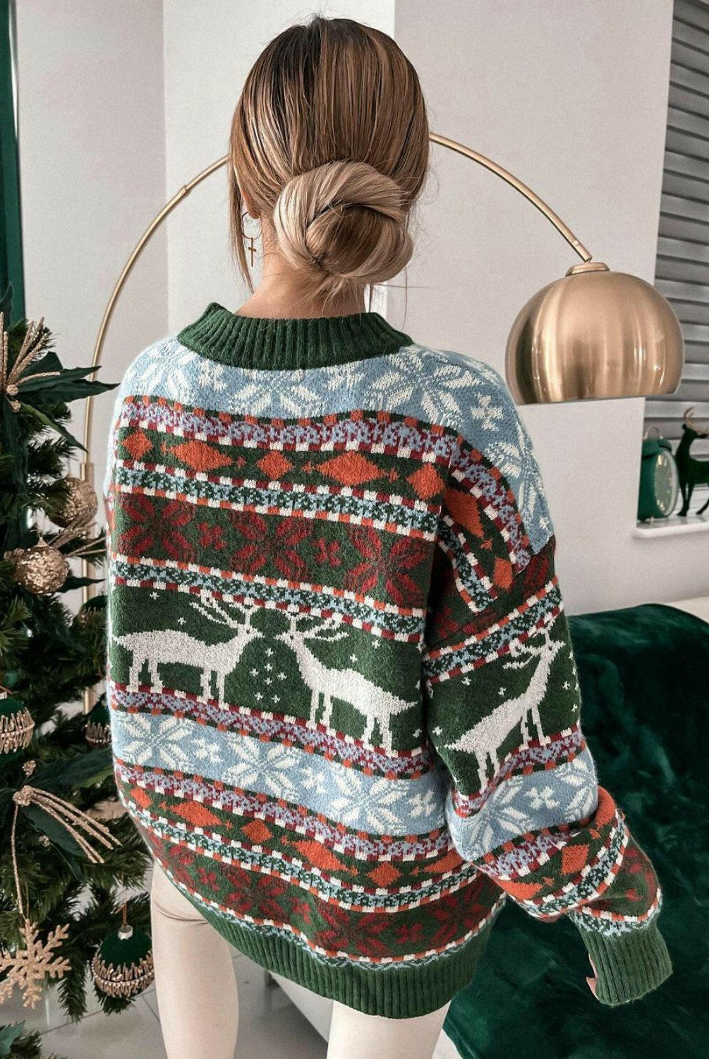 Geometric Round Neck Dropped Shoulder Sweater-Sweaters-Krush Kandy, Women's Online Fashion Boutique Located in Phoenix, Arizona (Scottsdale Area)