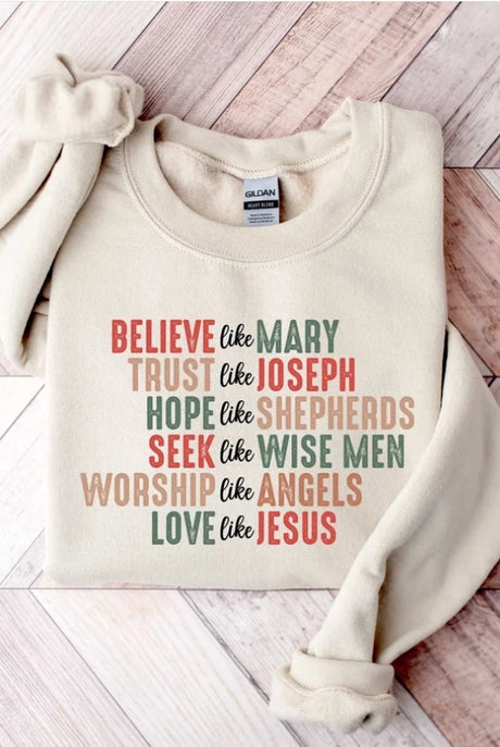 Believe Like Mary Sweatshirt-Graphic Tees-Krush Kandy, Women's Online Fashion Boutique Located in Phoenix, Arizona (Scottsdale Area)