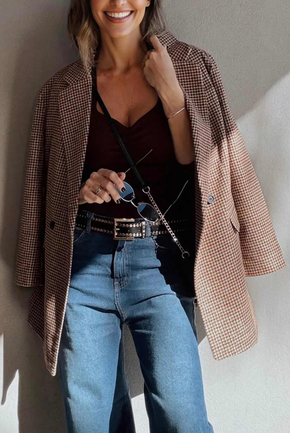 Houndstooth Lapel Collar Blazer-Blazers-Krush Kandy, Women's Online Fashion Boutique Located in Phoenix, Arizona (Scottsdale Area)