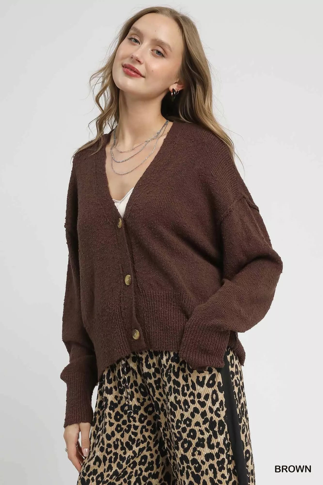 Umgee Button-Front V-Neck Knit Cardigan-Sweaters-Krush Kandy, Women's Online Fashion Boutique Located in Phoenix, Arizona (Scottsdale Area)