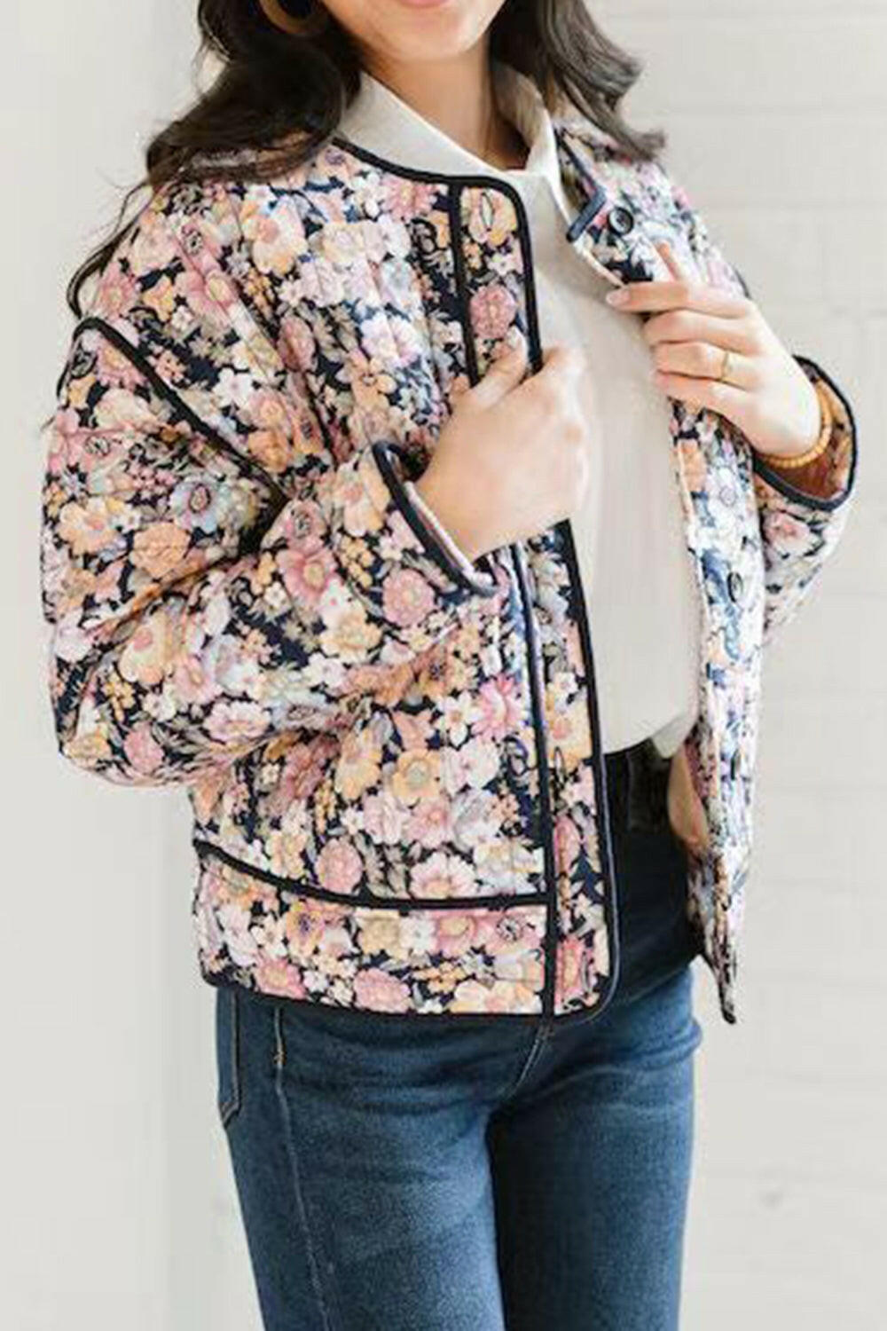 Floral Button Up Long Sleeve Winter Coat-Krush Kandy, Women's Online Fashion Boutique Located in Phoenix, Arizona (Scottsdale Area)