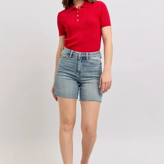 Judy Blue Full Size High Waist Vintage Wash Side Slit Denim Shorts Plus Size-Denim-Krush Kandy, Women's Online Fashion Boutique Located in Phoenix, Arizona (Scottsdale Area)